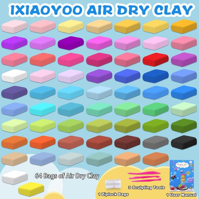 Detalle 2 de Ixiaoyoo Air Dry Clay 64 Colours modelling set 🎨