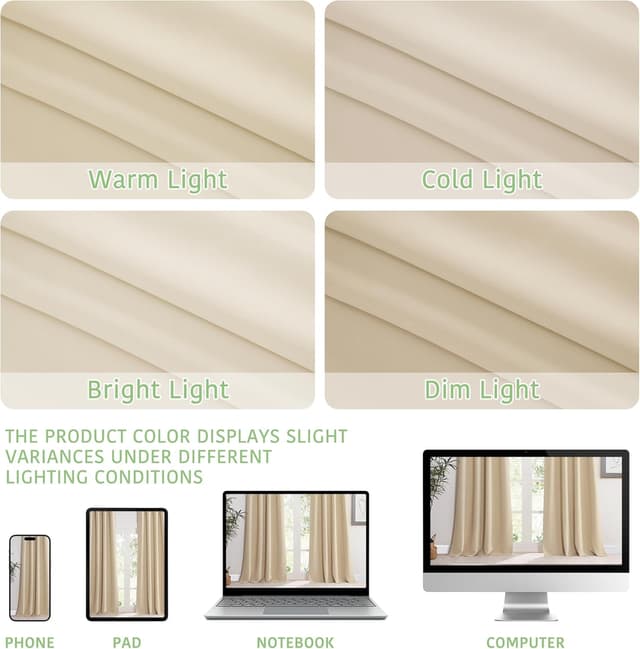 Detalle 1 de KGORGE Übergardinen mit Kräuselband – blickdichtes Verdunkelungs-Set für große Fenster, Biscotti Beige (240 x 300 cm, 1er-Set)