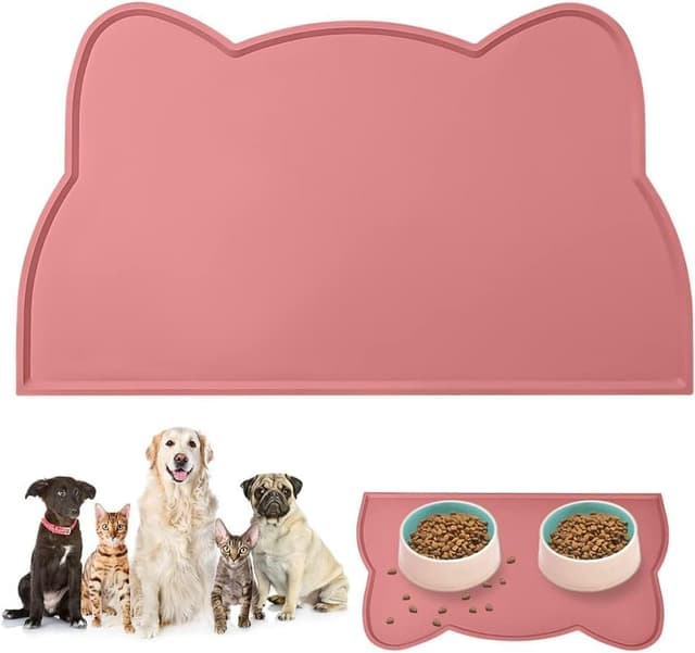 Detalle de vsshe Dogs and Cats Silicone Feeding Mat (Pink) – Non-slip, waterproof bowl mat for dogs, cats and rabbits
