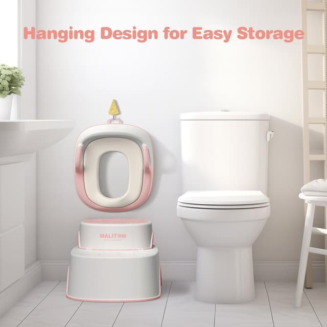 Thumbnail 6 de Maliton Toddler Toilet Seat with 2 Step Stool (Pink) – Anti-Slip, Handles & Splash Guard for 1–8 Years