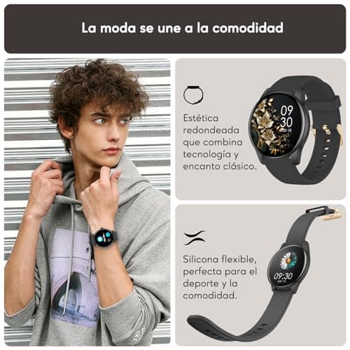 Detalle 2 de AcclaFit smartwatch AcclaFit con llamadas Bluetooth y pantalla redonda de 1,38