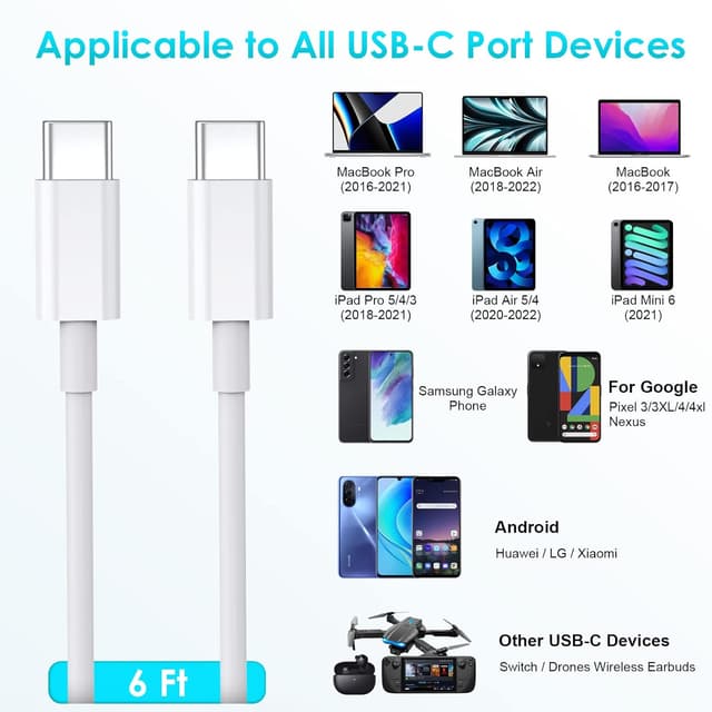 Thumbnail 6 de USB-C Kabel 2er-Set (1,8 m, 60 W) – USB C auf USB C Schnellladekabel für iPhone 15 & Samsung Galaxy S-Serie