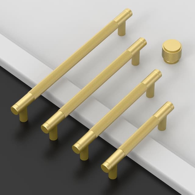 Detalle de Amerdeco 10 Pack Brushed Gold Knurled Cabinet Pulls (128mm centre to centre) AM003