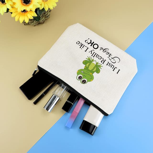 Detalle 2 de Frog Lover Gifts Funny Frog Cosmetic Bag – double-sided frog print travel pouch for makeup and toiletries