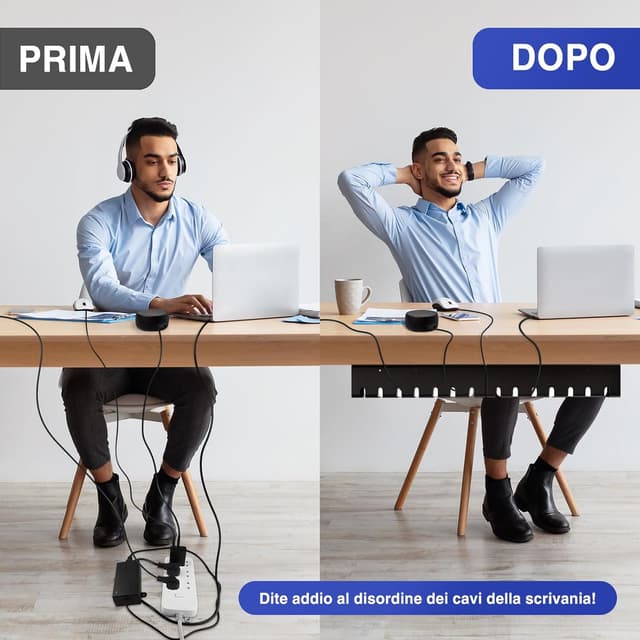 Detalle de HOMMAND Raccogli Cavi Scrivania, 2 pezzi sotto scrivania con canalina e accessori per organizzare i cavi