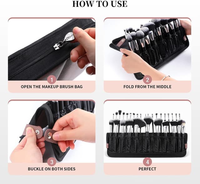 Detalle de DUcare Makeup Brushes Organiser Bag (Portable Cosmetic Case) – Brown, 1 piece