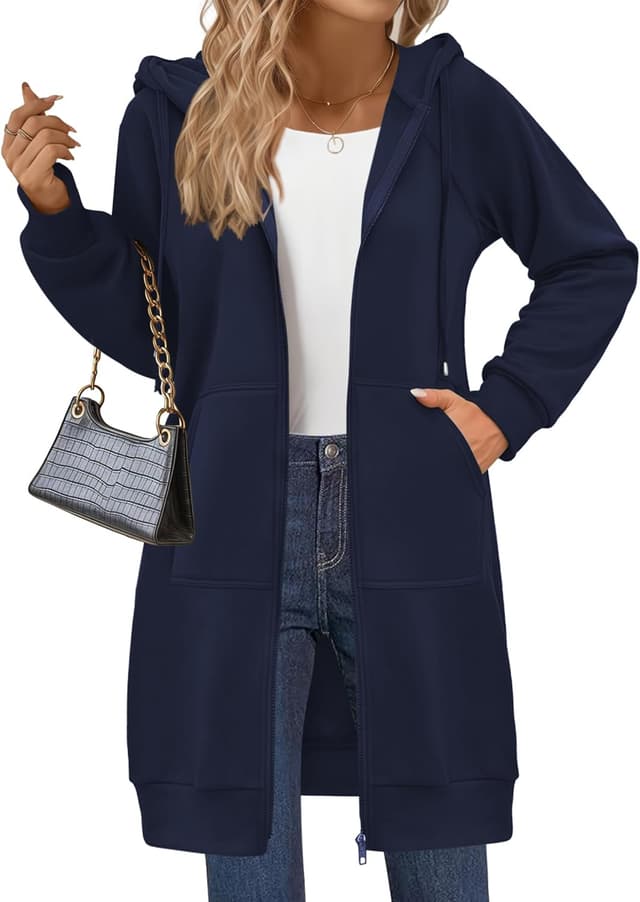 Detalle de Zeagoo Women’s Zip-Up Long Hoodies Tunic Sweatshirt Coat with Pockets