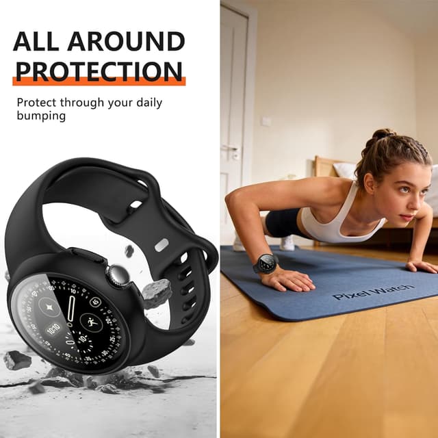 Detalle de JZK 2-Pack Case with Screen Protector for Google Pixel Watch 4 (2025) 41mm in Black/Clear