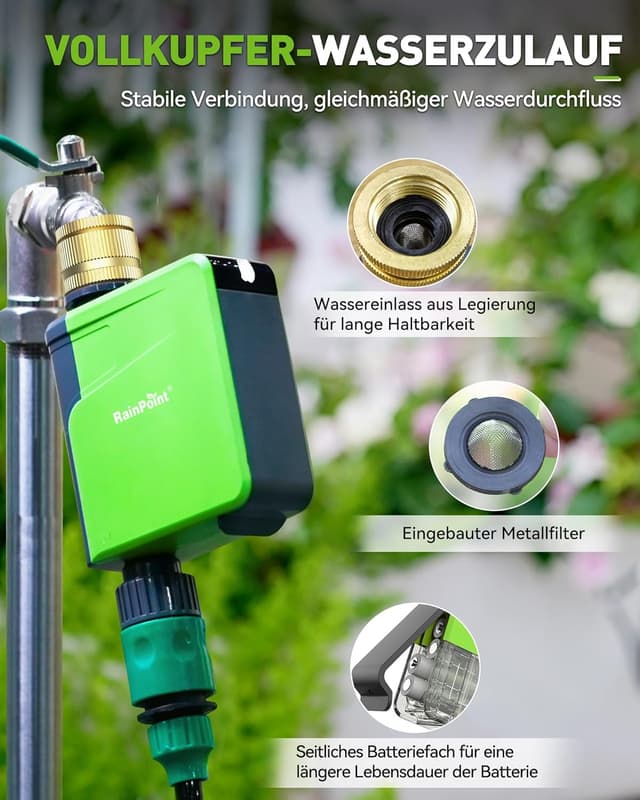 Detalle 2 de RAINPOINT Timer di irrigazione Bluetooth con ingresso in ottone e controllo app