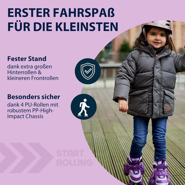 Detalle de HUDORA Rollschuh „My First Quad“ (Größe 26–29) – Lavender – einsteigerfreundliche verstellbare Kinder-Rollschuhe bis 20 kg
