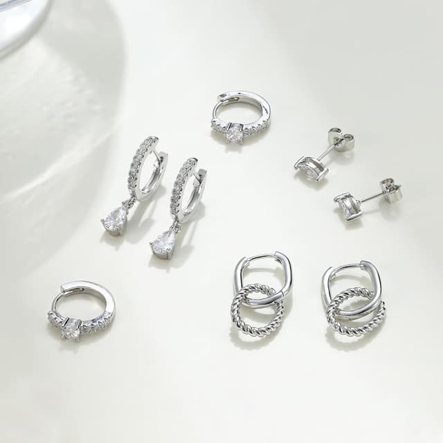Detalle de Roheafer 4 Paar Gold-Ohrringe Set für Damen (14K vergoldet) – kleine Ohrstecker, Creolen & Helix-Piercings