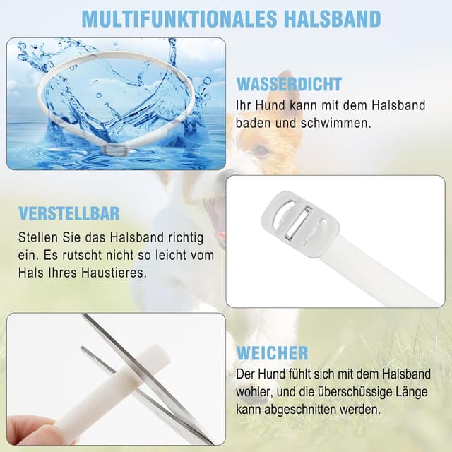 Detalle de DEWEL Zeckenhalsband für Hunde – wasserdicht, verstellbar (bis 63,5 cm) mit ätherischen Ölen – Schutz für 8 Monate (weiß)