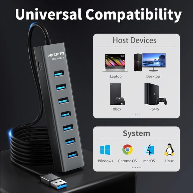 Thumbnail 6 de 4Ft 7-Port USB 3.0 Hub for Desktop