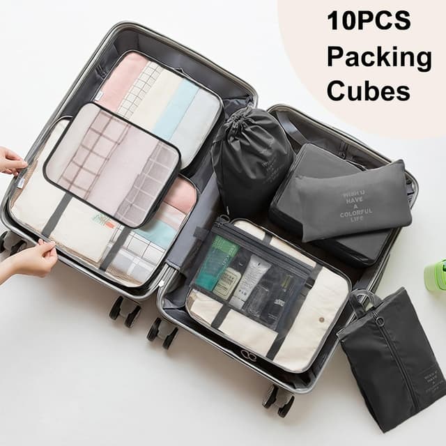 Detalle 2 de 10-piece Packing Cubes set for suitcases – travel organiser bags for clothes, shoes and toiletries