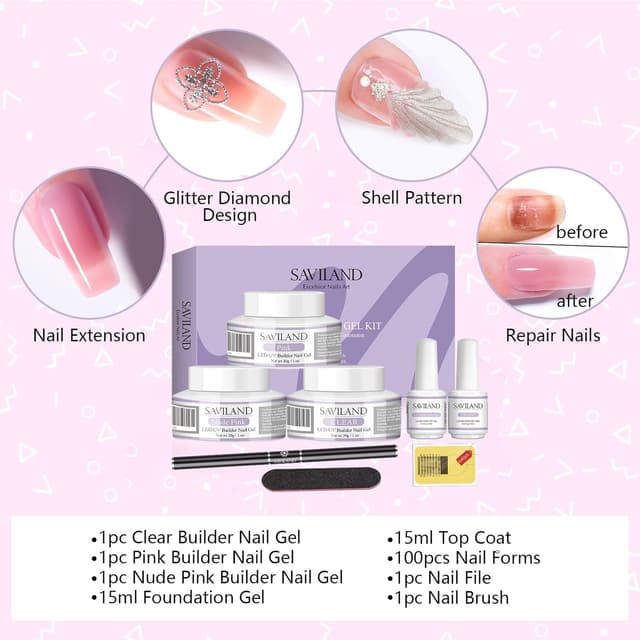Thumbnail 2 de Saviland Builder Gel Set 3x30g Clear Nude Pink