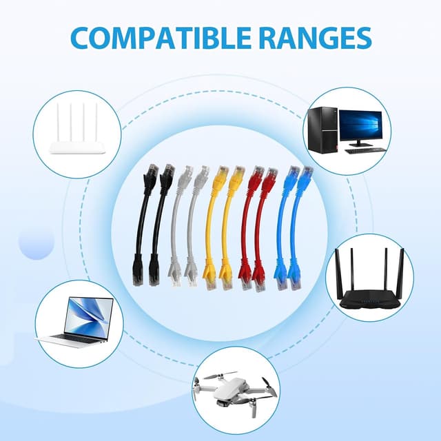 Detalle de FunWorth Short Cat6 Ethernet Cable (15cm) – 10 Pack RJ45 Patch Leads, Colour Coded for 1Gbps Network Setups