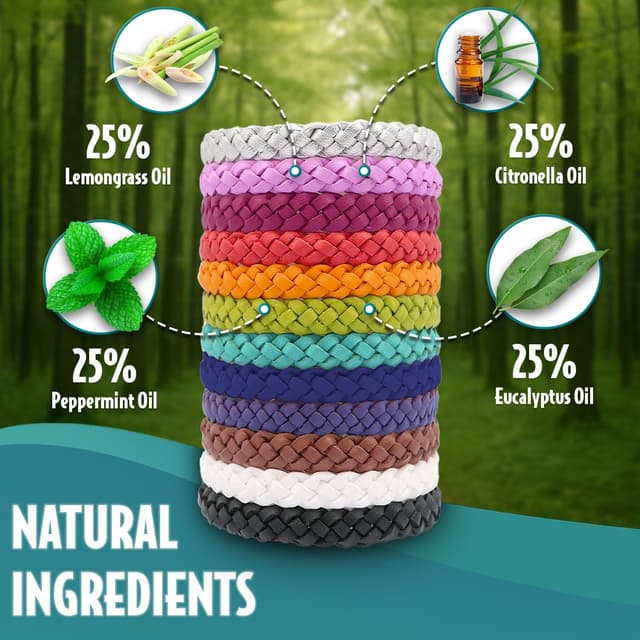Detalle de SC Products Mosquito Repellent Bracelet 12-Pack (DEET free) – Citronella, peppermint, eucalyptus & lemongrass bands for adults & kids