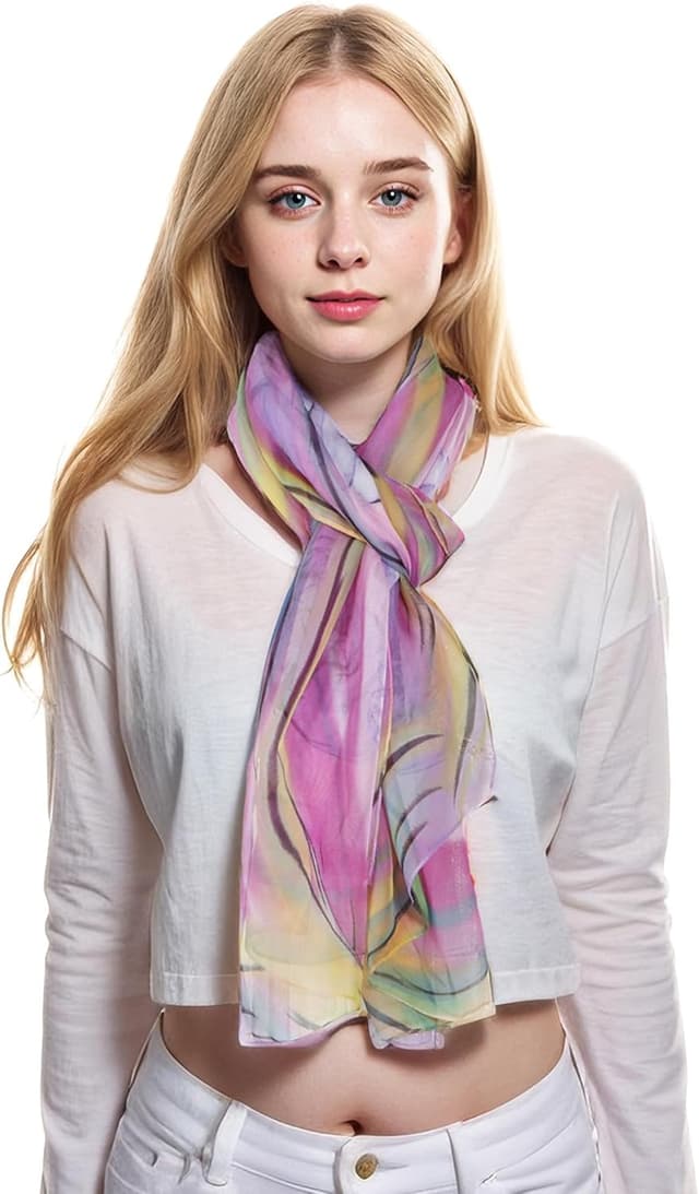 Detalle de Lamca Chiffon Scarf for Women (lightweight floral print) – 160 × 50 cm