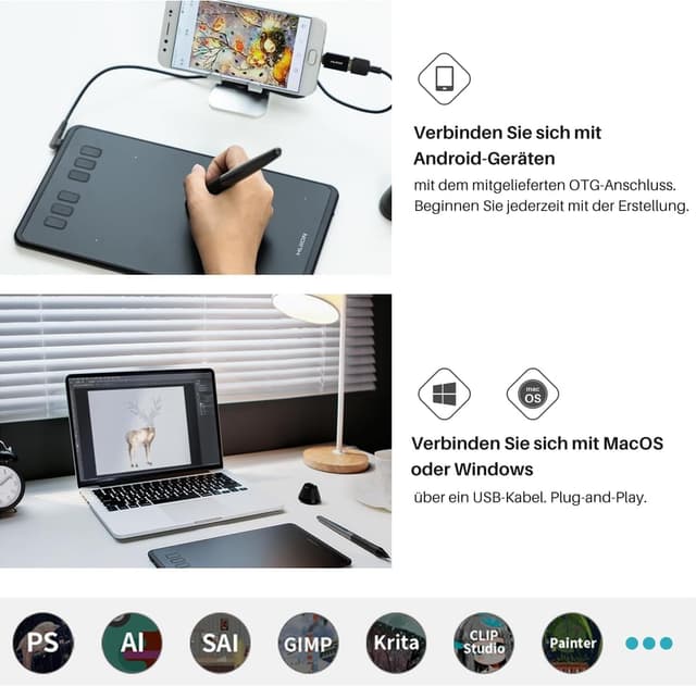 Thumbnail 6 de HUION Inspiroy H640P Grafiktablett mit batterielosem PW100-Stift – für Mac, Windows und Android