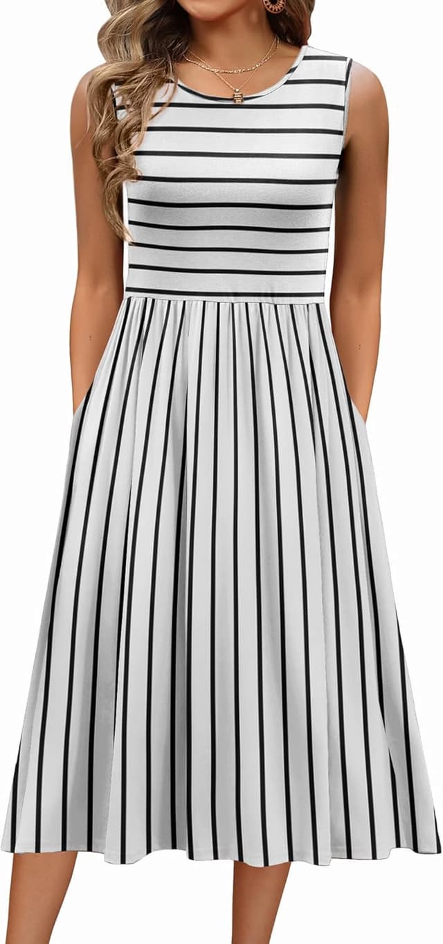 Detalle de Zeagoo Women’s Floral Tank Midi Dress with Pockets (A-Line, Sleeveless)