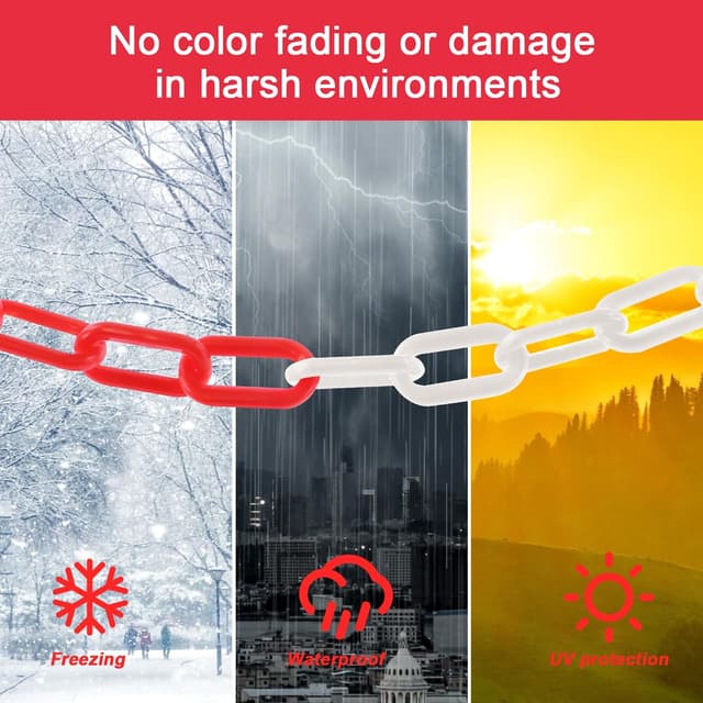 Detalle de Absperrkette Kunststoffkette 10 m x 6 mm, Warnkette in Rot/Weiß mit Zusatzhaken