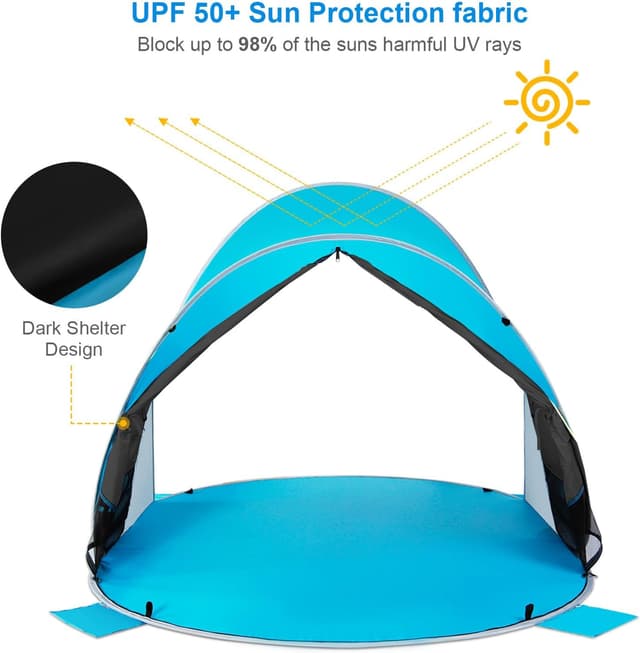 Detalle de Wolfwise Tenda pop-up istantanea per 3-4 persone UPF 50+ Spiaggia, riparo dal sole portatile 220x145x120 cm (Blu/Nero)