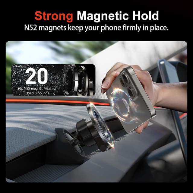 Detalle de YONZEE Magnetic Phone Mount for 2024+ Tesla Model 3 Highland & 2025+ Model Y Juniper (360° rotation)