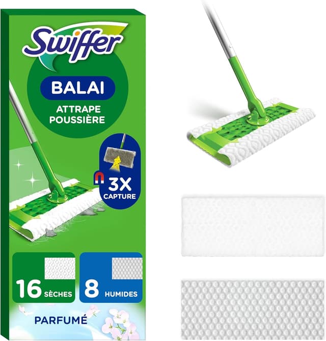 Detalle de Swiffer Kit Complet Balai — 16 lingettes sèches, 8 humides 🧹