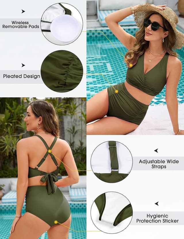 Detalle de Maillot de bain femme Svanco 2 pièces gainant ventre plat, taille haute et décolleté en V