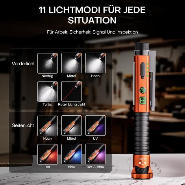 Detalle 2 de PASIION EDC wiederaufladbare Taschenlampe mit bis zu 800 Lumen, 11 Modi und Doppelmagnet