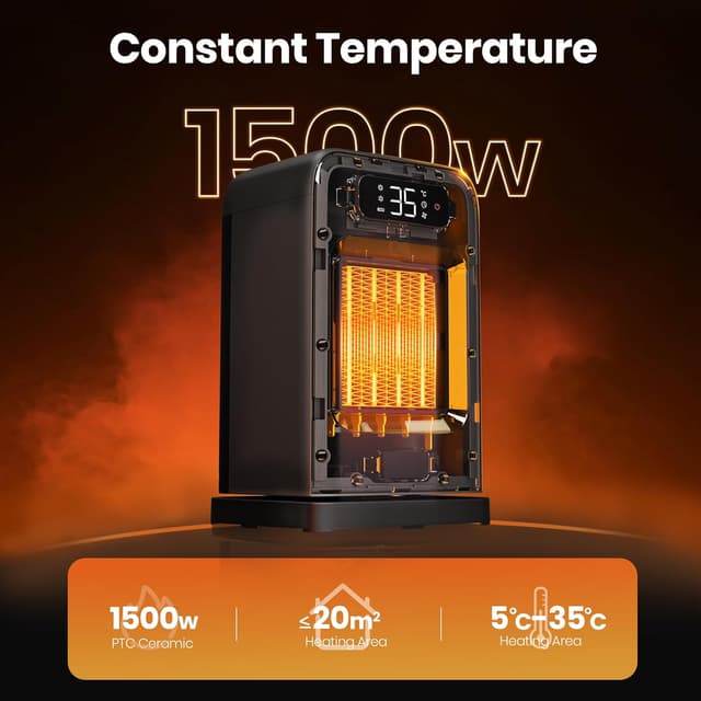 Detalle 2 de FLANUR 1500W portable ceramic heater with thermostat