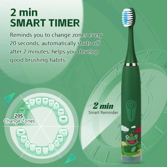 Detalle de Vicloon Spazzolino Elettrico per Bambini con timer intelligente e 6 testine sostituibili (IPX6)