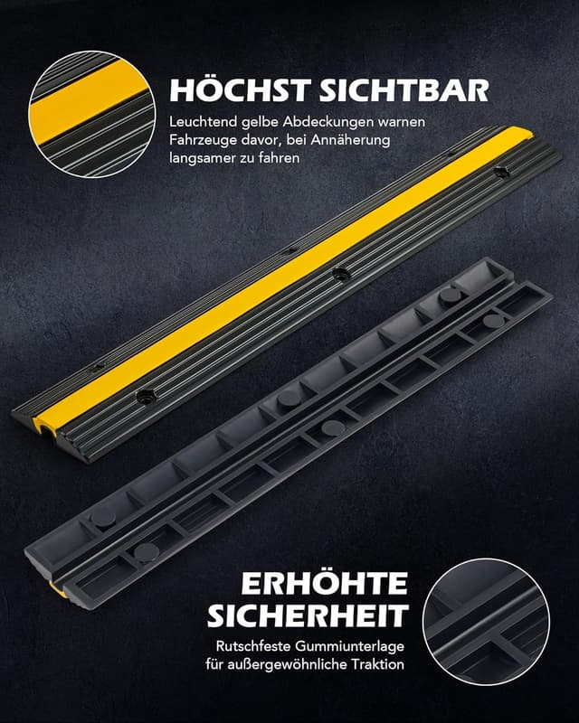 Detalle de CREWORKS Kabelbrücke Boden (4 Stück) 100 x 15 x 3 cm – 1 Kanal mit Überfahrschutz für Kabel