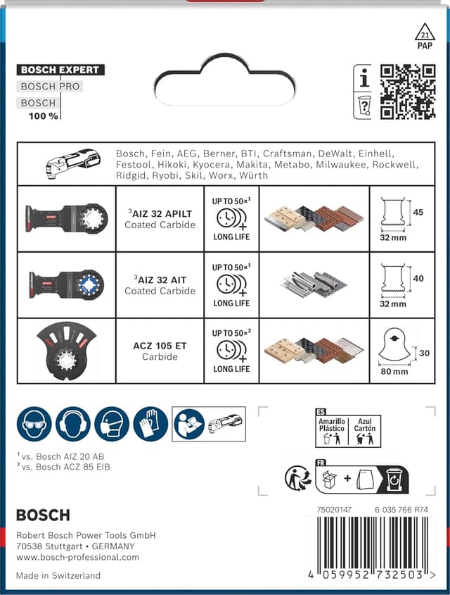 Detalle 2 de Coffret Bosch EXPERT Cutting Starlock — 3 lames pour inox, bois avec clous et plaques de plâtre