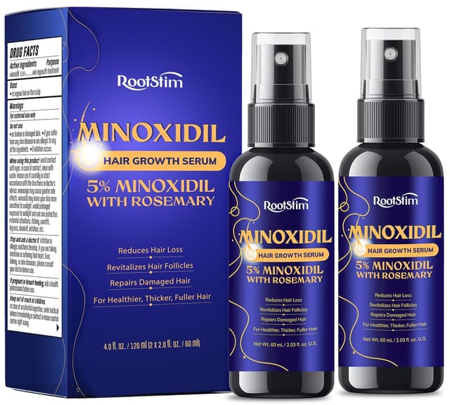 Detalle de 5% Minoxidil Hair Growth Hair Loss Treatment Serum (2-Pack) with Rosemary – Extra Strength, for Men & Women
