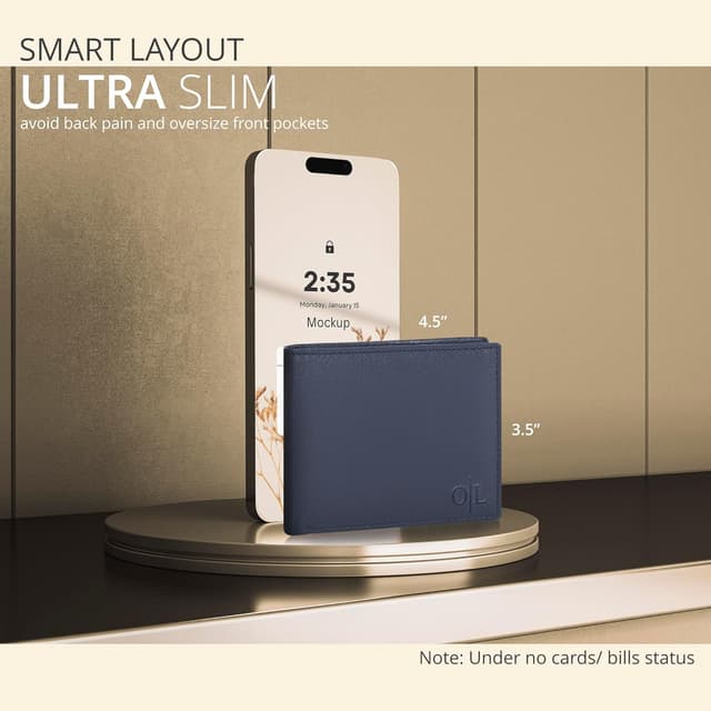 Detalle de Real Slim Leather Wallet for Men RFID Blocking Slim Bifold Thin Wallet