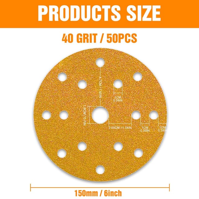 Detalle 2 de KONGMING 50 Stück Schleifpapier 150 mm Klett Körnung 40 – 15-Loch für Exzenterschleifer