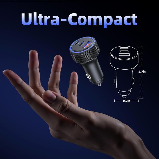 Detalle de Caricatore auto USB 3 porte 93W con USB-C PD 45W/30W e QC3.0 18W