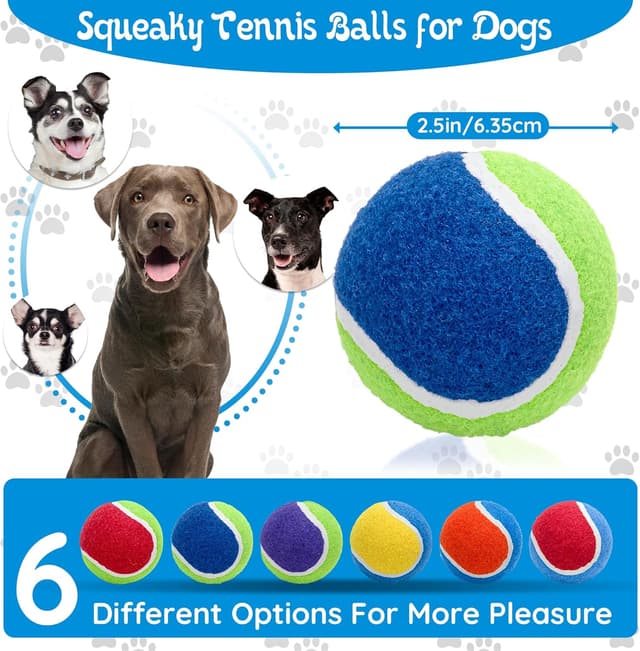 Detalle de Ousiya Squeaky Tennis Balls for Dogs (12 Pack, 6.5 cm) with Mesh Bag – Durable fetch and training toy