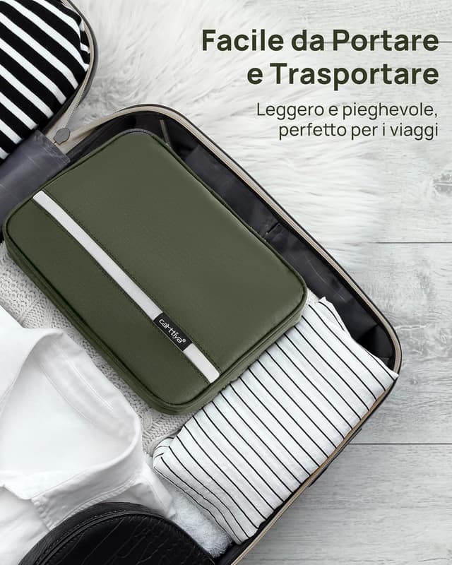 Detalle de Carttiya Beauty Case da Viaggio grande impermeabile verde con gancio in metallo