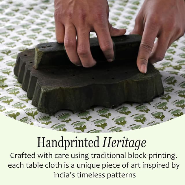 Thumbnail 6 de Cotton Print Club Emerald Green Indian Block Print Rectangle Tablecloth (60x90 in)