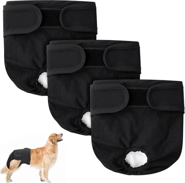 Detalle de Aomig pannolini lavabili per cani femmina riutilizzabili (3 pezzi), mutande mestruali altamente assorbenti taglia M