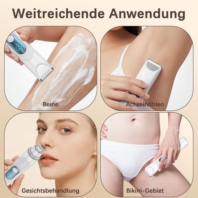 Detalle 2 de ROOFEI Rasoir Électrique Femme 3 en 1 : tondeuse intime, jambes, bras et visage rechargeable IPX7