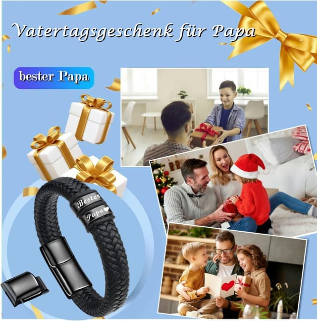 Thumbnail 6 de Vatertagsgeschenk für Papa: Gkmamrg Lederarmband „Bester Papa“ mit Gravur, Edelstahl & Magnetverschluss