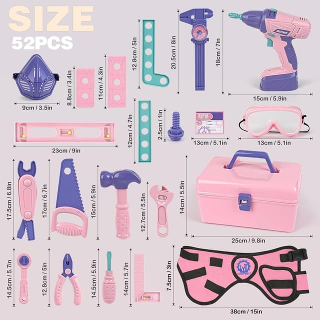 Thumbnail 6 de Vanplay Kids Tool Set 52-piece pretend play tools kit with drill belt & toolbox (pink)
