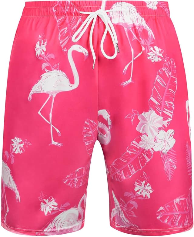 Detalle de Aomig Uomo Hawaiani pantaloncini da bagno con stampa tropicale e taschino (Blu, M-XL)