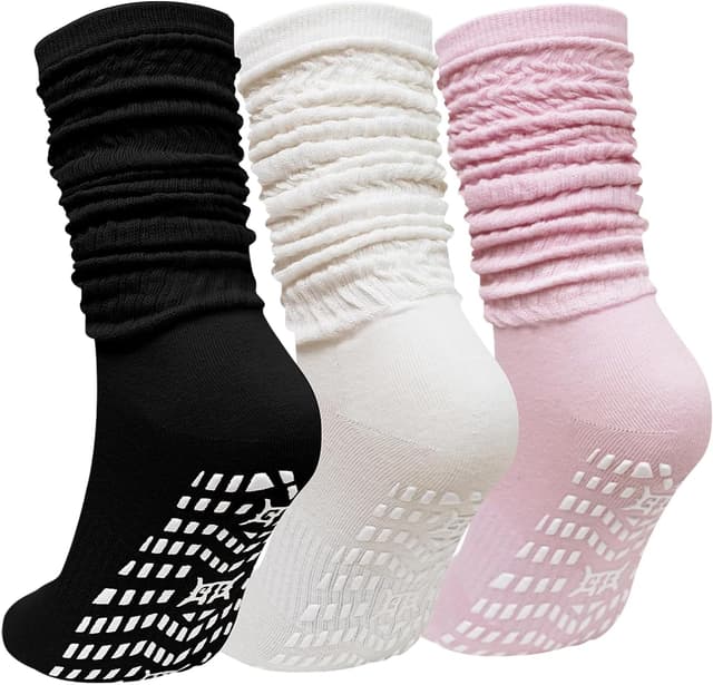 Detalle de PUTUO Chaussettes de yoga antidérapantes femme en coton (3 paires) : picots silicone et confort sans coutures