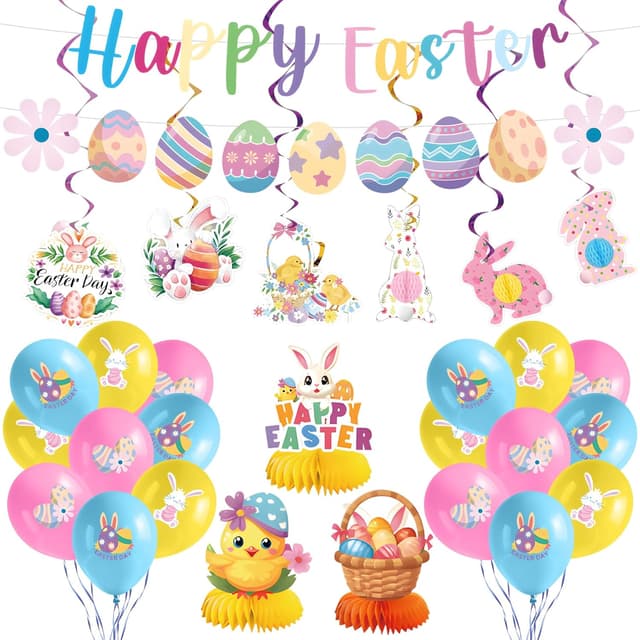 Detalle de Easter decorations set with letter banners