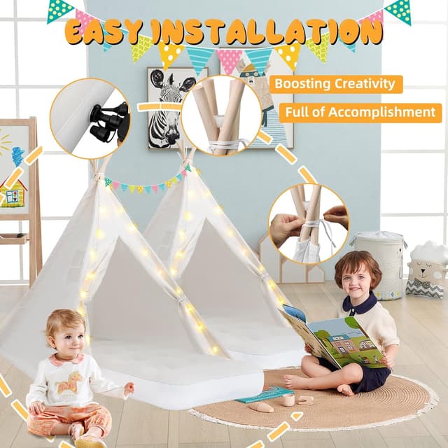 Thumbnail 4 de 6 Pack Teepee Tent for Kids with Light String 🎪