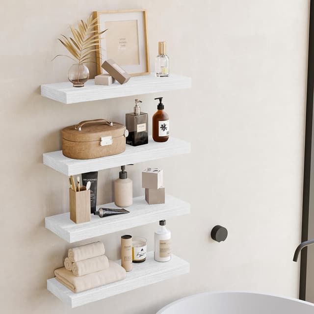 Detalle de Fixwal White Floating Wall Shelves (Set of 4) with Invisible Brackets, 15.8in Rustic Wood Finish